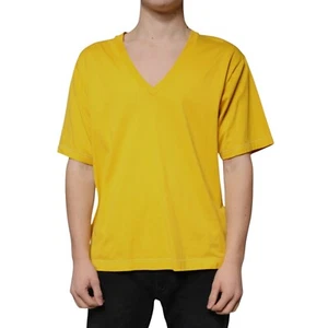 DOLCE & GABBANA T-shirt Yellow Cotton V-neck Short Sleeves IT54/US44/XL 450usd - Picture 1 of 8
