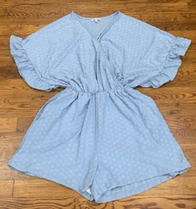 Romper collo a V betulla bianca donna grande blu manica corta con tasche - Foto 1 di 4