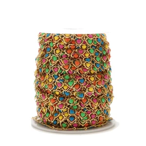 2meters Stainless Steel Gold Chain mixed Colors Enamel Heart Chain Findings 6mm - Picture 1 of 5