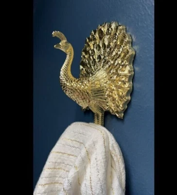 Peacock Antique Style Gold Brass Towel Cloth Key Cap Bathrobe Wall Hook Hanger - Image 1 of 4