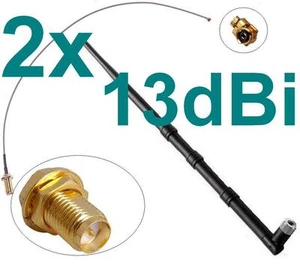 2x 13dBi Antenne Adapter Kabel RP-SMA u-FL Wlan WiFi Speedport Fritz!Box Pigtail - Bild 1 von 1