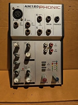 Mezclador Phonic AM120 1 MICRÓFONO/Línea 2-ST entrada sin cable de alimentación Foto 1 de 4