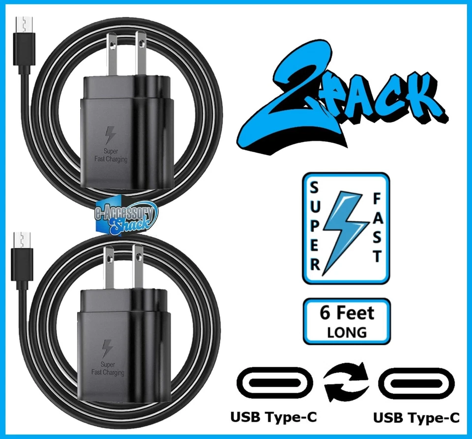 2 Pack 25w USB-C Super Fast Charger+6FT Cable FOR Samsung Galaxy A14 A15 S23 S24 - Image 1 of 4
