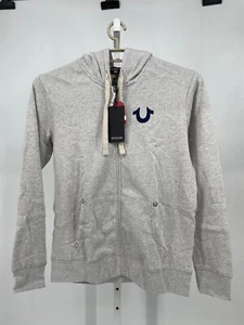 True Religion Mens Classic Logo Zip Up Hoodie XL Oatmeal Graphics Print 103069 - Picture 1 of 5