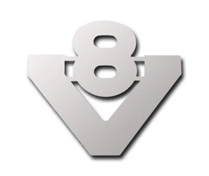 V8 INSIGNIA ESPEJO RETROVISOR DELANTERO ACCESORIO ACERO INOXIDABLE PULIDO LETRERO PARA CAMIÓN SCA - Imagen 1 de 5