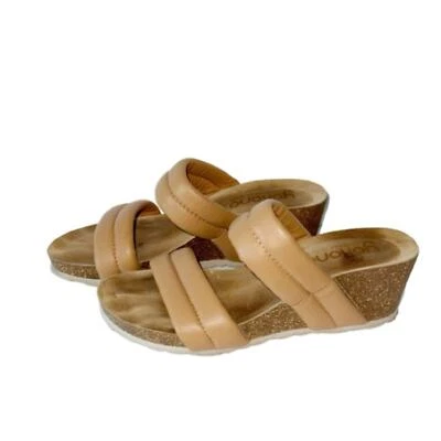 Yokono Wedge Sandal Tan Double Band Cushioned Made in Spain Sz 7.5 - Photo 1/4