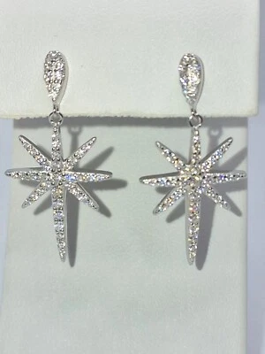 925 STERLING SILVER WHITE GOLD OVERLAY MOISSANITE DVVS1 STAR DROP... - Image 1 of 4