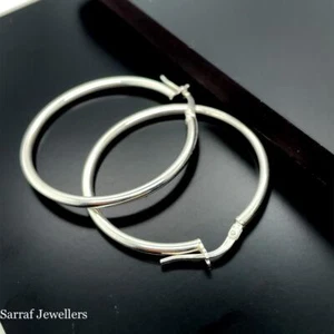 925 Sterling Silver Plain Hoop Earrings | 25mm-70mm Sizes | Minimalist Design - Picture 1 of 15
