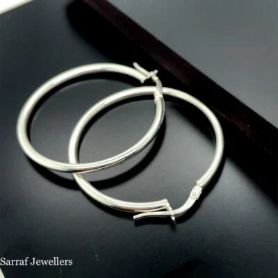 925 Sterling Silver Plain Hoop Earrings 25mm-70mm Sizes Minimalist Design - Image 1 of 4