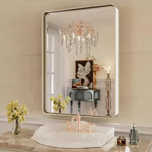 "22"x30" Brushed Nickel Bathroom Mirror - Rounded Rectangle,Silver Metal Frame - Picture 1 of 11
