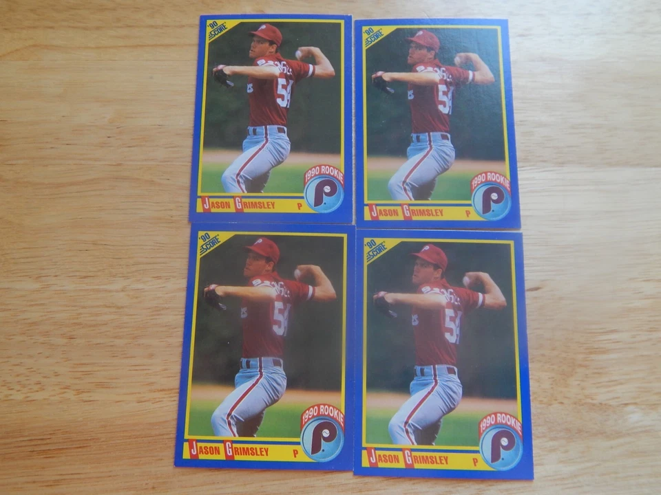 JASON GRIMSLEY #649 - ROOKIE - LOT OF 4 - 1990 SCORE BASEBALL CARDS - Image 1 of 1