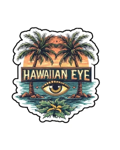 Adhesivo troquelado vinilo personalizado retro Hawaiian Eye TV Mid Century 3,5x2,5 - Imagen 1 de 1