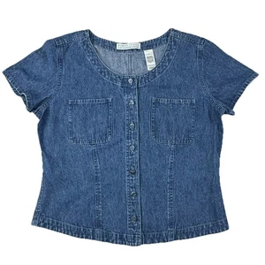 Vintage Liz Claiborne Denim Jeans Top Damen M Knopfleiste 90er Y2K Bluse - Bild 1 von 9