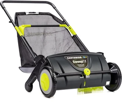 Earthwise LSW70021 21-Inch Width Leaf & Grass Push Lawn Sweeper, Black - Image 1 of 4