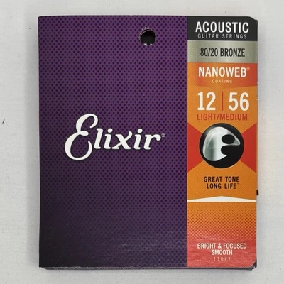 Cuerdas para guitarra acústica Elixir 11077 Nanoweb 80/20 bronce medio claro 12-56 Foto 1 de 4
