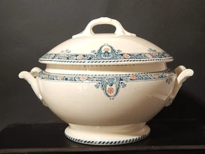 ANTICA GRANDE ZUPPIERA CENTROTAVOLA LIBERTY CERAMICA LONGWY MODELLO LONDRES - Foto 1 di 11