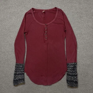 Camisa Térmica Free People Para Mujer Talla S Roja Manga Larga Henley Tejido Camiseta Informal - Imagen 1 de 9