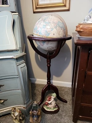 Vintage Bombay Company Replogle 12" Diâmetro Globo de Chão Madeira Mogno Suporte 40" - Imagem 1 de 4