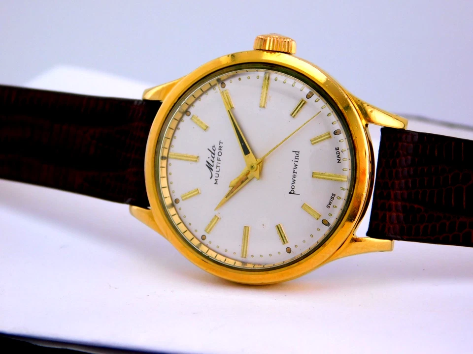 VINTAGE MIDO MULTIFORT POWERWIND 917P 18K GP RELÓGIO DE PULSO MASCULINO COM MANUTENÇÃO C.1960s - Imagem 1 de 4