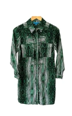 Vestido Derek Lam Design Nation Verde Patrón Abotonado Cuello Escote Pequeño Foto 1 de 4