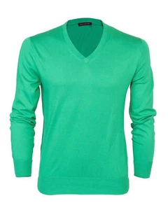 NWT BALLANTYNE SWEATER cotton solid green V-neck luxury 54 XL - Picture 1 of 3