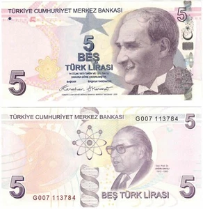 2025 Turkey 5 Turkish Lira Banknote P222 g Prefix G007 UNC Sign Fatih Karahan - Picture 1 of 1