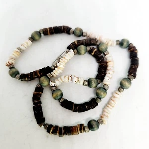 Vintage Genuine Tiger Shell Puka Coconut Bead Heishi Hawaiian Surfer Necklace - Picture 1 of 4