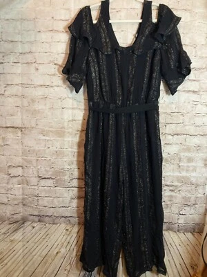 Mono Soft Surroundings para mujer mediano negro y dorado brillo volantes pierna ancha Foto 1 de 4