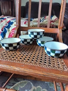 MacKenzie-Childs Set Of 5 Enameled Black & White Courtly Check Everyday Bowls - Picture 1 of 23
