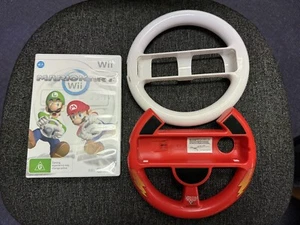 Mario Kart Nintendo Wii Bundle Video Game + 2 Steering Wheel Attachments (GC) - Picture 1 of 6