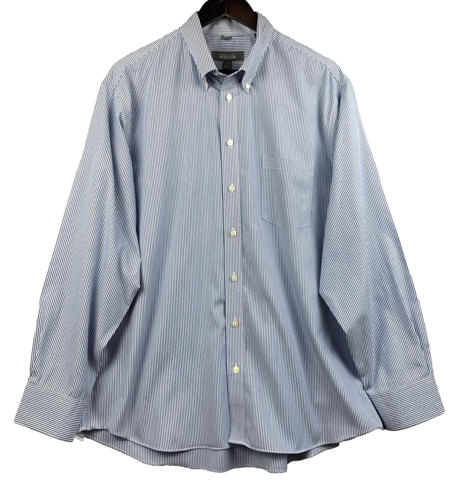 Camisa de Vestir KENNETH COLE REACTION Para Hombre Talla Extra Grande 17 x 34-35 Azul Sin Hierro Foto 1 de 4