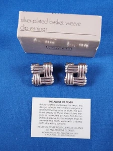 AVON Silver Plated Basket Weave CLIP Earrings NOS - Picture 1 of 4