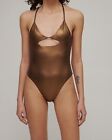 $441 The Attico Women's Brown Metallic Keyhole One Piece Swimsuit Size Large