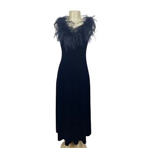 Patra Women's Black Maxi Feather Collar Dress Sz 6