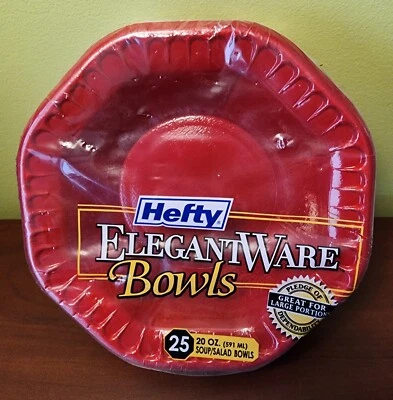 Raro 25 HEFTY Elegant Ware rojo extra grueso 20 oz. Sopa/Ensaladera Nuevo Precintado Nuevo de Lote Antiguo Foto 1 de 2