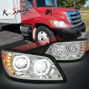 LED Sequential Signal Projector Headlights Chrome for 06-17 Hino 338 268 258 238