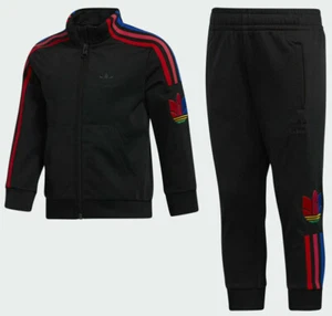 Adidas Boys Adicolor 3D Trefoil Track Suit Black Multicolor GN6797 S 4-5 - Picture 1 of 12