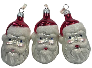 Molde Vidrio Soplado Juego de 3 Adornos de Navidad Cabeza de Papá Noel Polonia 4"H - Imagen 1 de 9