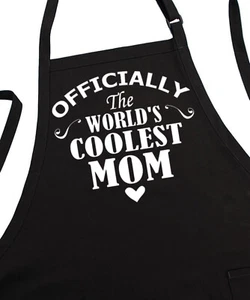 Apron For Women The World's Coolest Mom, Black, Fully Adjustable, Two Pockets - Picture 1 of 5