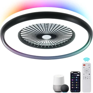 24" Bladeless Ceiling Fan with RGB Light Remote, Smart LED Ceiling Fans with Voi - Picture 1 of 9