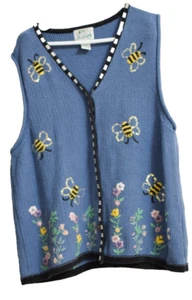 Quacker Factory Women's 2X Sweater Vest Knit Sequined Bumble Bee Whimsical Fun - Picture 1 of 10
