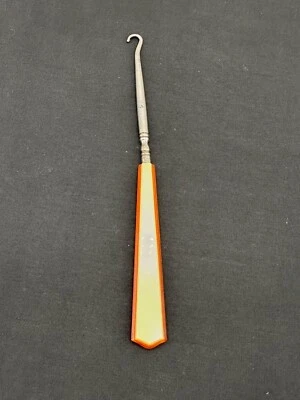 Antiguo gancho botón zapato vintage dos tonos celuloide lucita marfil y ámbar 7,5" Foto 1 de 4