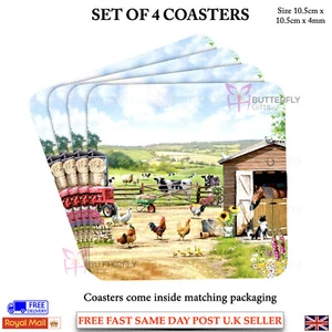 Set Of 4 Coasters Farmhouse Coffee Table Placemat Cork Based Leonardo Collection - Picture 1 of 1