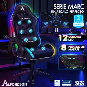 ALFORDSON Silla Gaming con Masaje y Luz LED 12 Colores Silla Oficina Cuero/Tela - Imagen 1 de 123
