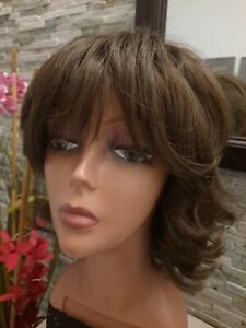 Women's Flexible bang part Wig sheitel Brown Natural Hair Layered bangs M cap 