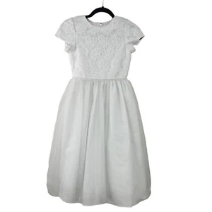 Us Angels Short Sleeve Floral Lace Tulle White Formal Dress Girls 12 - Picture 1 of 5