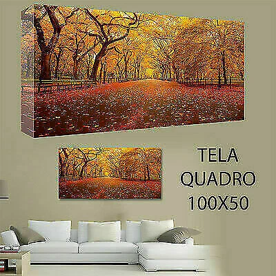 QUADRI MODERNI TELA 100X50  CENTRAL PARK FOGLIE ALBERI AUTUNNO INVERNO - Immagine 1 di 1