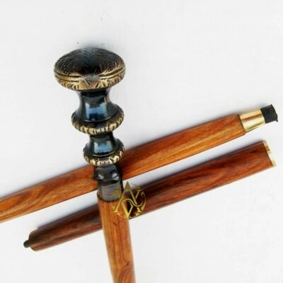 Antiguo bastón de madera para caminar perilla de latón vintage regalos reales mujeres hombres Foto 1 de 4