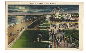 NACHTANSICHT, RIESENRAD, ACHTERBAHN & MEHR, OCEAN VIEW PARK, NORFOLK,VA -PM 1942 - Bild 1 von 1