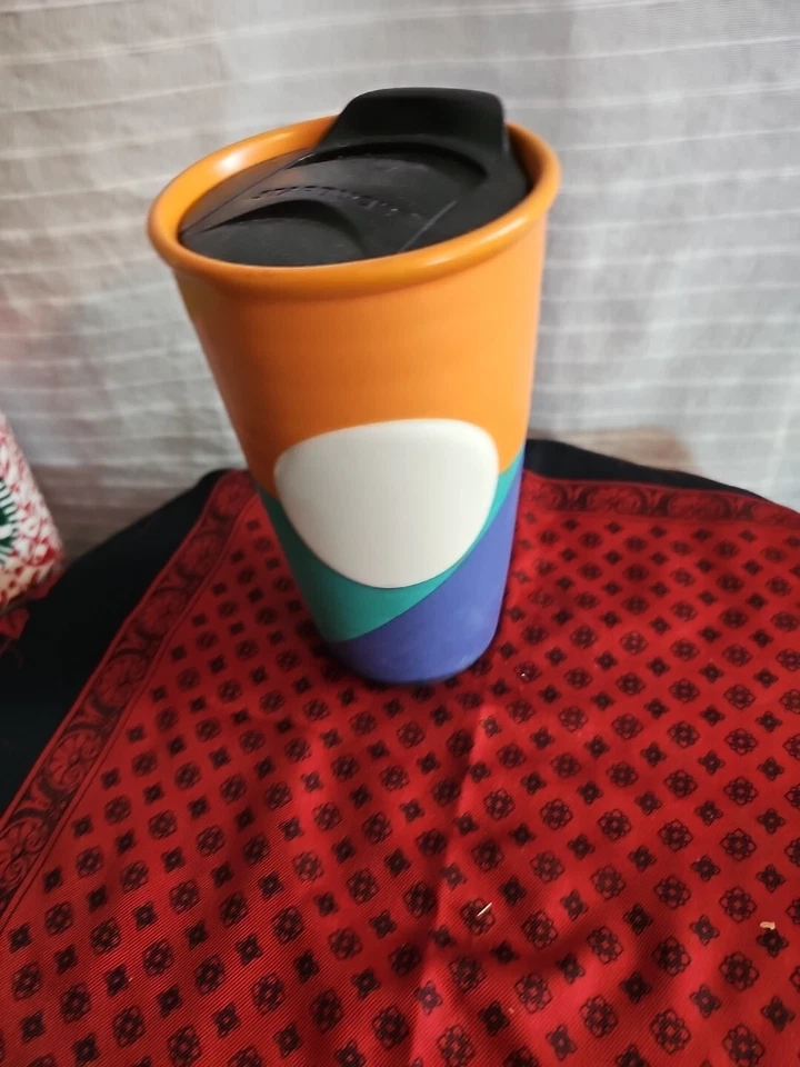 Starbucks PSL Bloque de Color Naranja Verde Azul Cerámica Vaso Viajero Taza 10oz Foto 1 de 4